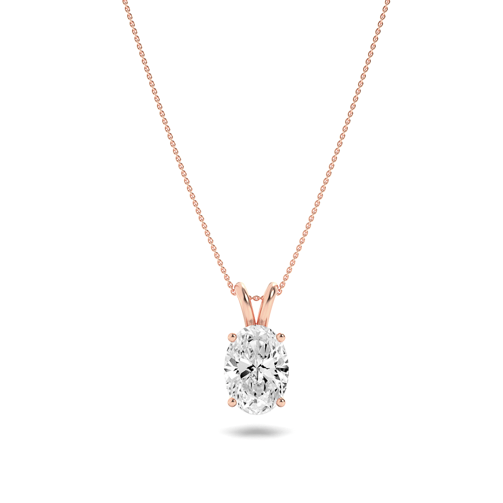 14K Rose Gold 1ct Lab Diamond Oval Pendant