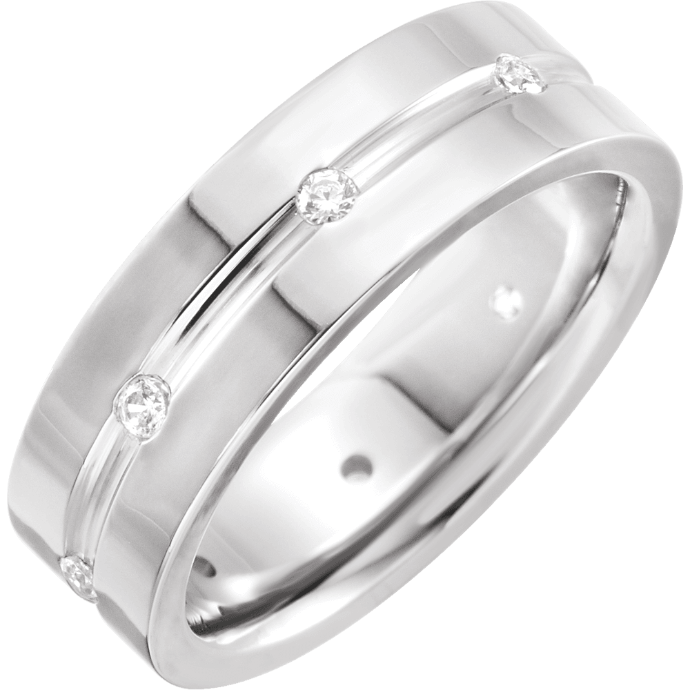 14K Gold 1/6 CTW Natural Diamond Grooved Band