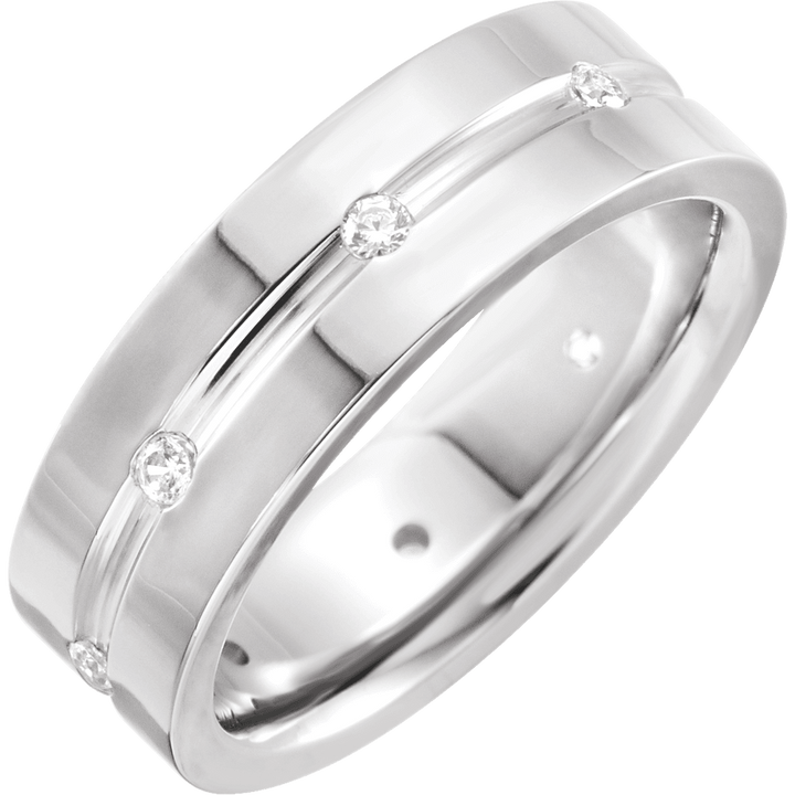 14K Gold 1/6 CTW Natural Diamond Grooved Band