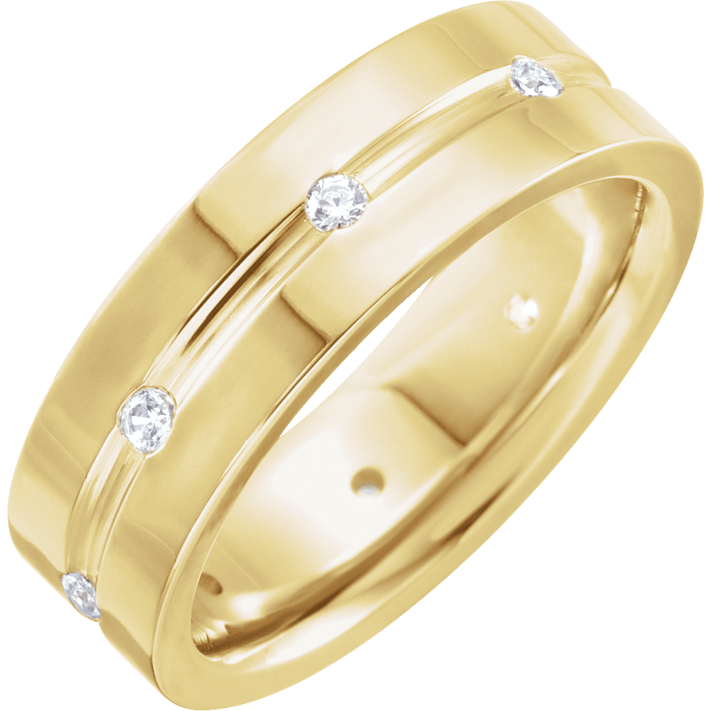 14K Gold 1/6 CTW Natural Diamond Grooved Band