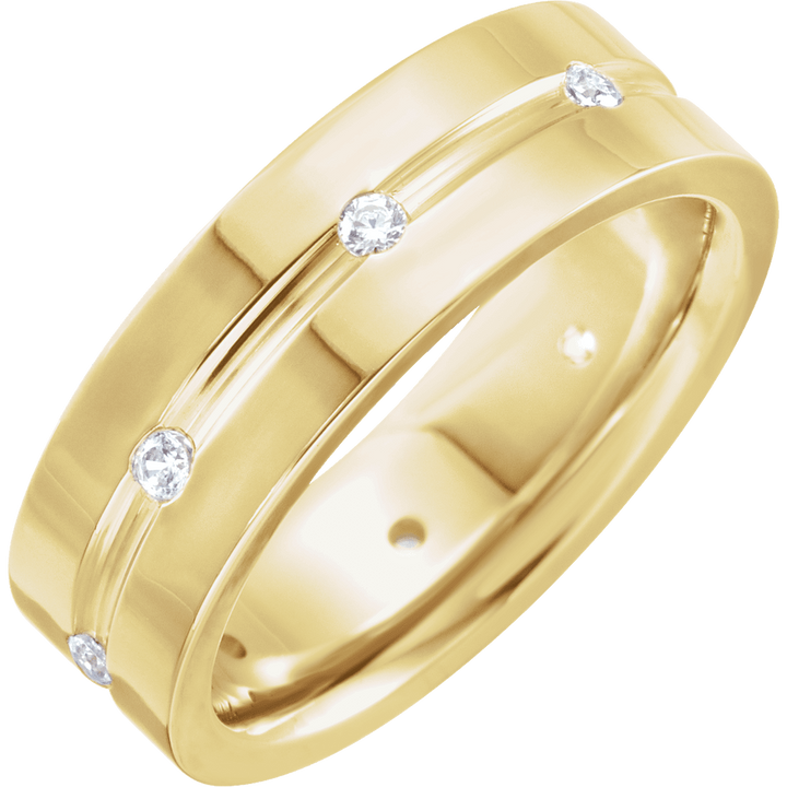 14K Gold 1/6 CTW Natural Diamond Grooved Band