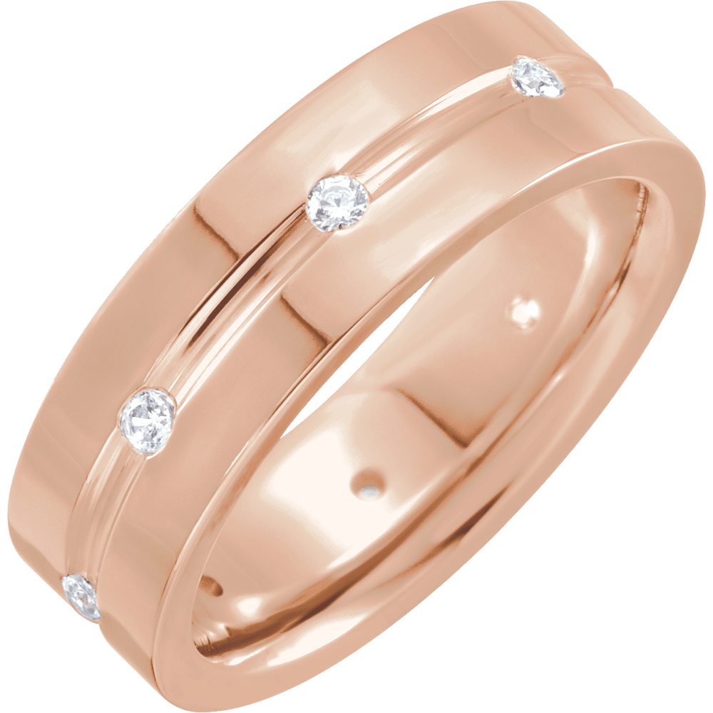 14K Gold 1/6 CTW Natural Diamond Grooved Band