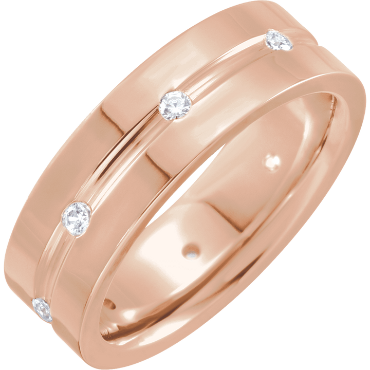 14K Gold 1/6 CTW Natural Diamond Grooved Band