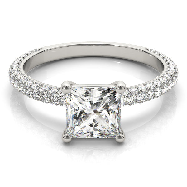 PAVE ENGAGEMENT RING WITH PRINCESS CUT HEAD