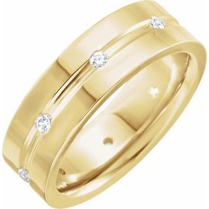 14K Gold 1/6 CTW Natural Diamond Grooved Band